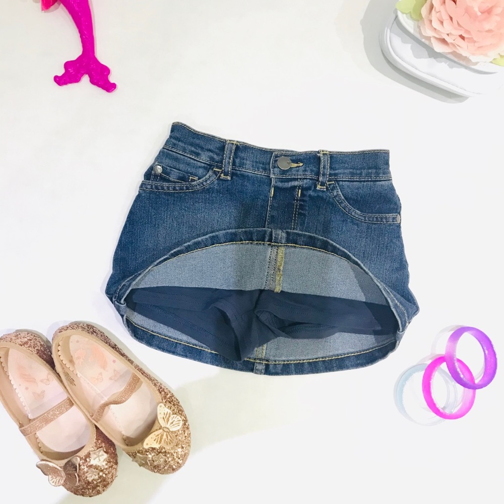 3T denim skirt with cotton short under